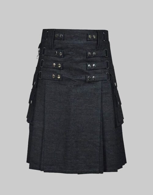 Black Denim Stylish Kilt For Men
