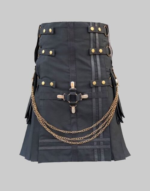 Black Fashion Utility Kilt With Silver Chain