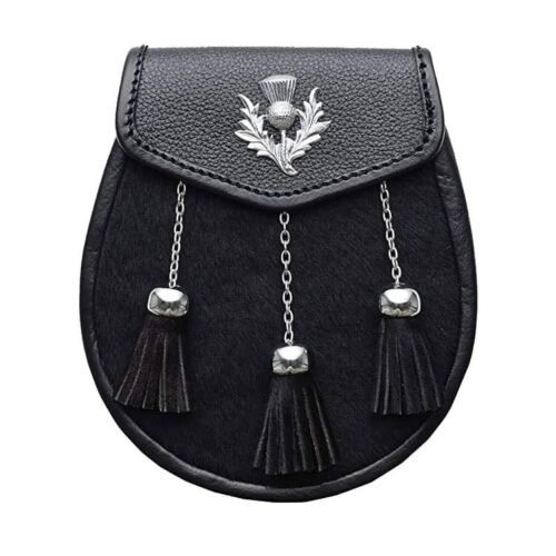 Black Fur Daress Sporran With Chain Belt