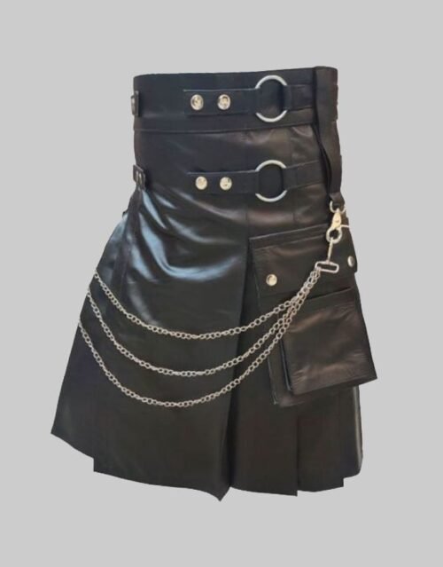 Black Leather Gothic Stylish Kilt For Men