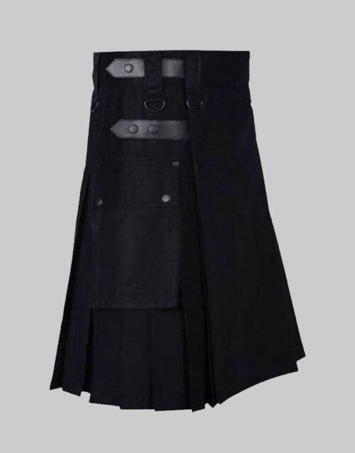 Black Utility kilt With Leather Straps