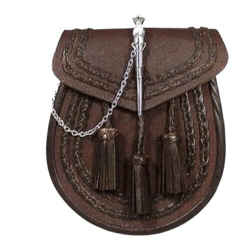 Brown Leather Braided Sporran Thistle Pin Lock