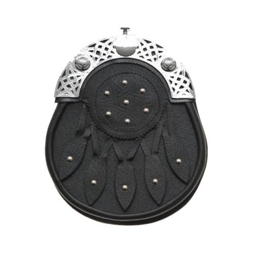 Celtic Knot and Studded Targe Black Leather Sporran