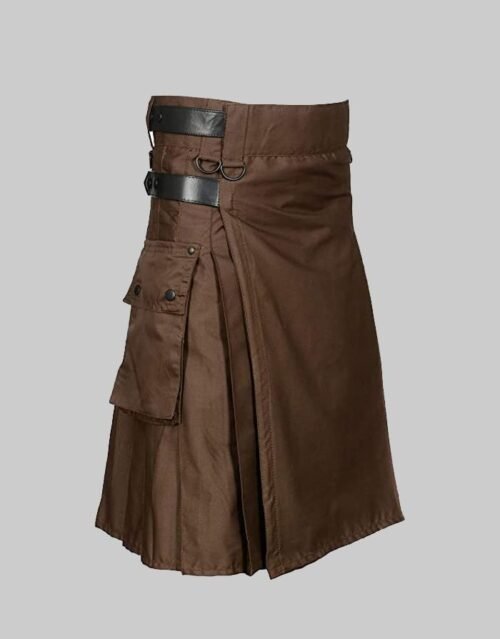 Chocolate Brown Utility Kilt With Leather Strap