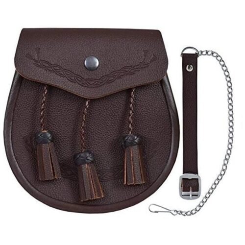 Classic Brown Leather Kilt Sporran Free Chain Strap