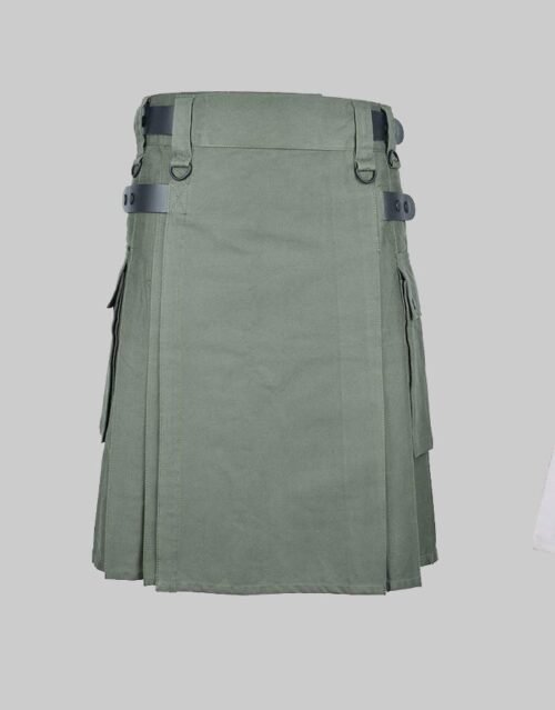 Green Cotton Utility Kilt with Leather Straps