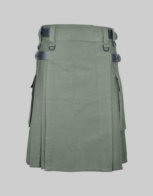Green Utility Kilt With Side Pockets