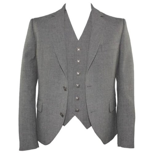 Grey Argyle Jacket With Vest