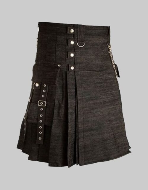 Men Gothic Black Denim Kilt
