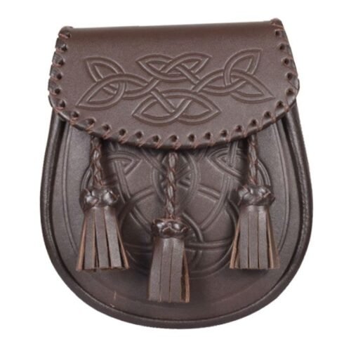 New Handmade Scottish Celtic Knot Brown Leather Sporran