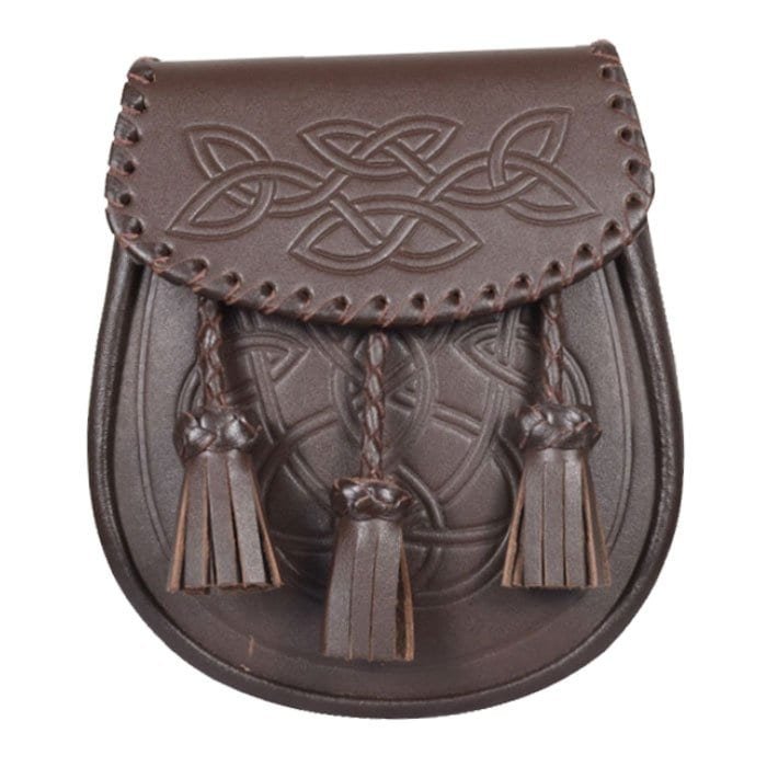 New Handmade Scottish Celtic Knot Brown Leather Sporran
