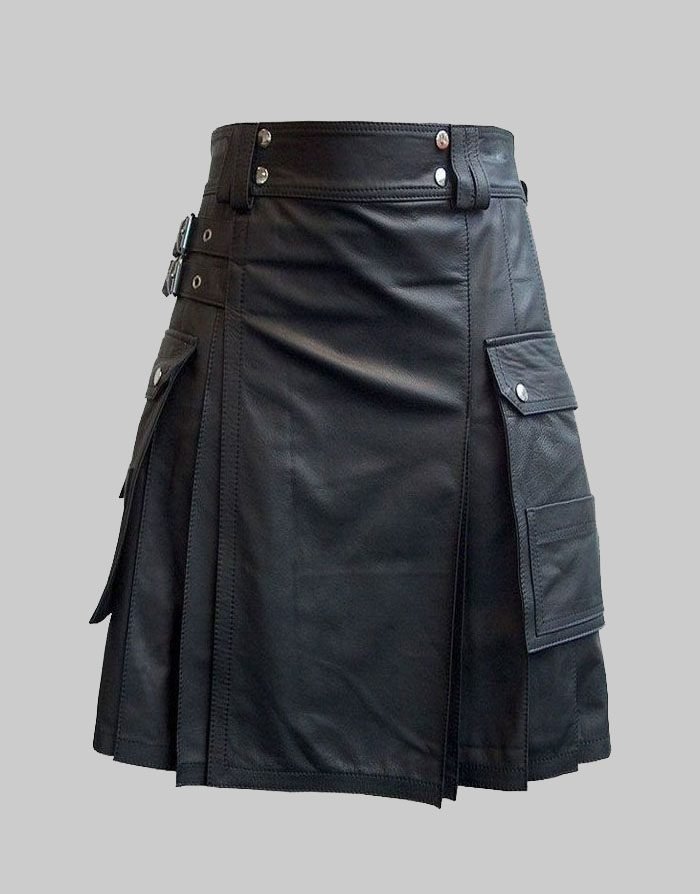 New Men Black Fashion Leather Kilt