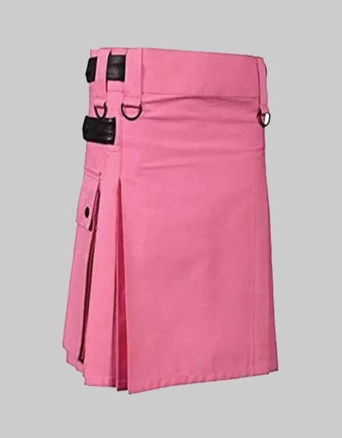 Pink Women Utility Kilt With Leather Straps