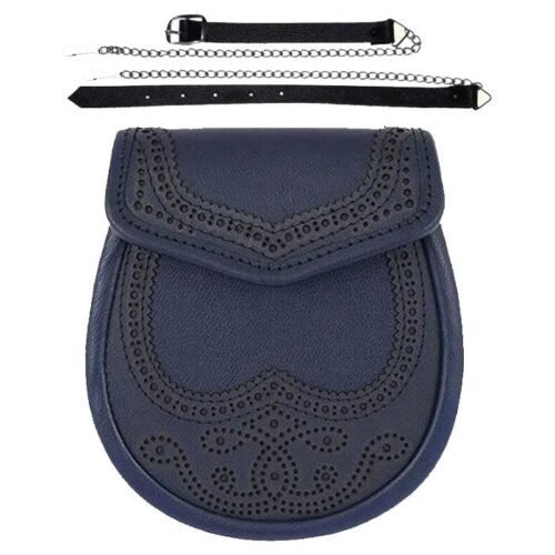 Scottish Blue Leather Semi Style Leather Sporran