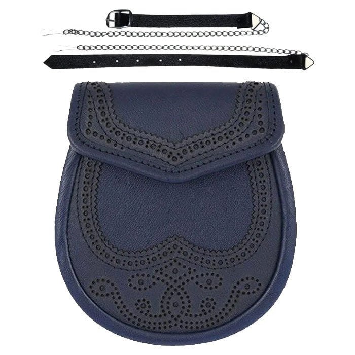 Scottish Blue Leather Semi Style Leather Sporran
