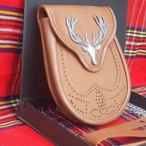 Stag Badge Brown Leather Day Sporran
