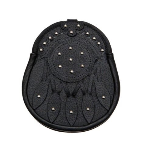 Studded Targe Black Leather Sporran