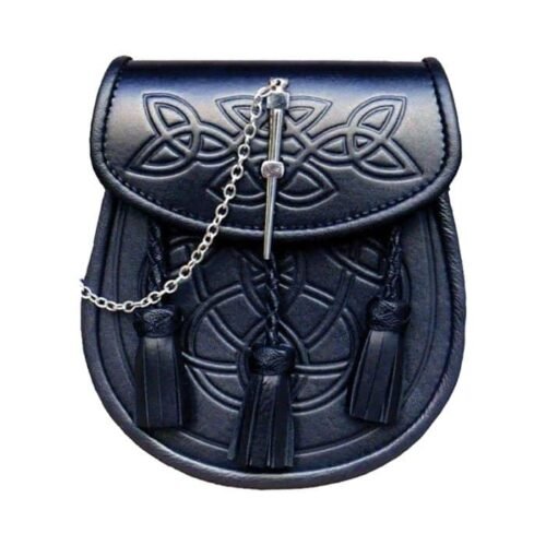 Traditionanl Embossed Black Leather Kilt Sporran