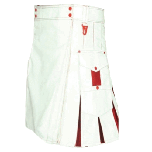 White and Red Women Hybrid Utlity Kilt