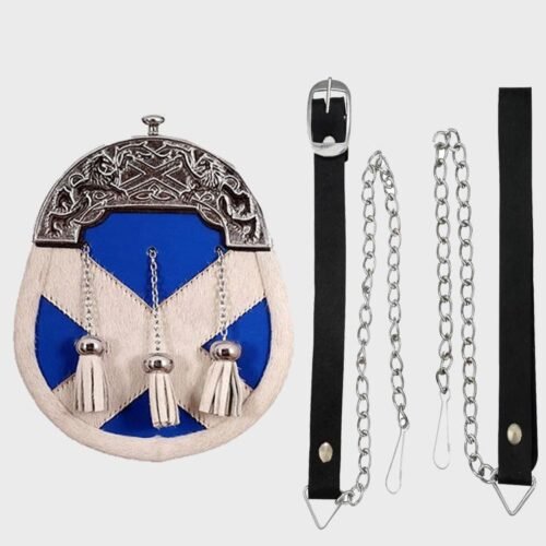 White Calfskin Saltire Sporran With Chain Belt