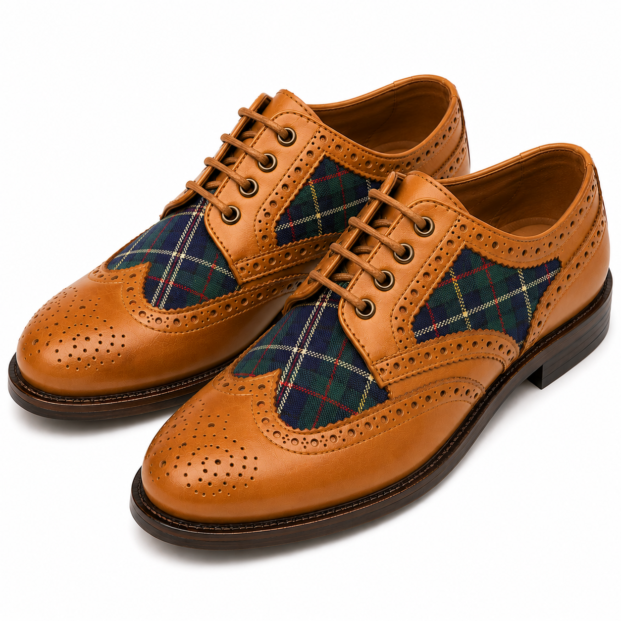 Tan brown tartan shoes