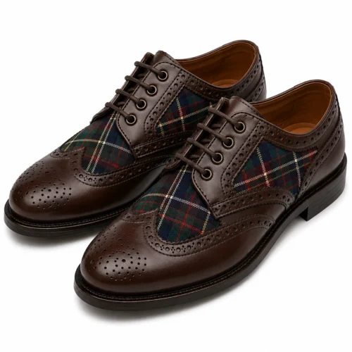 brown tartan ghillie shoes